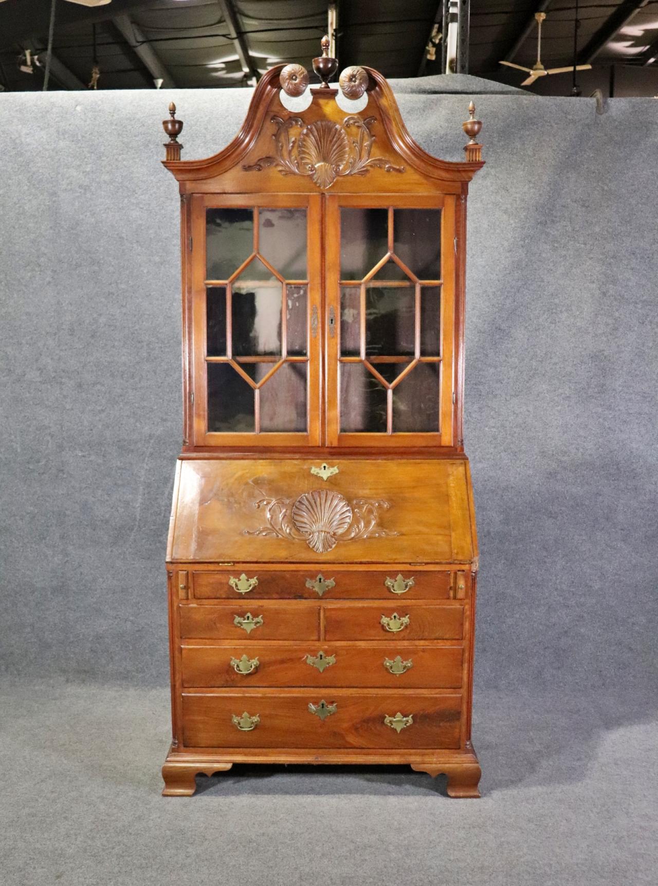 Fantastic American Centennial Solid Walnut Philadelphia Carved Secretary Desk