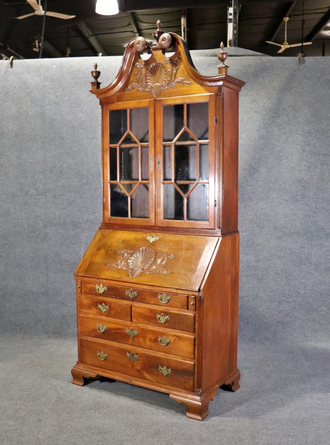 Fantastic American Centennial Solid Walnut Philadelphia Carved Secretary Desk