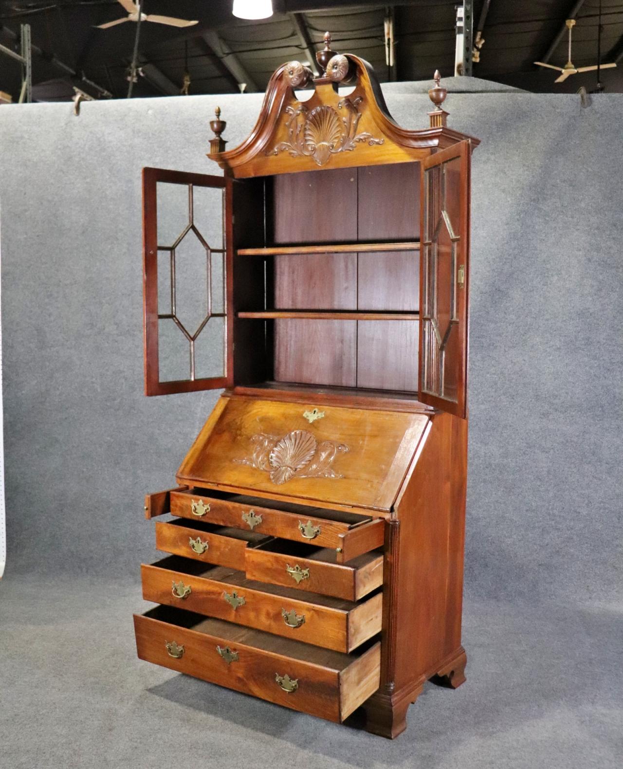 Fantastic American Centennial Solid Walnut Philadelphia Carved Secretary Desk