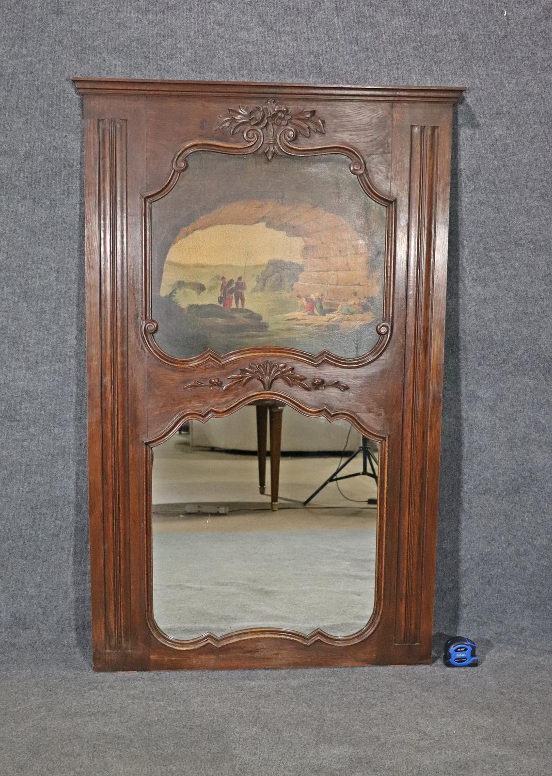 Gorgeous French Oil Painting Trumeau Mirror Circa 1920s