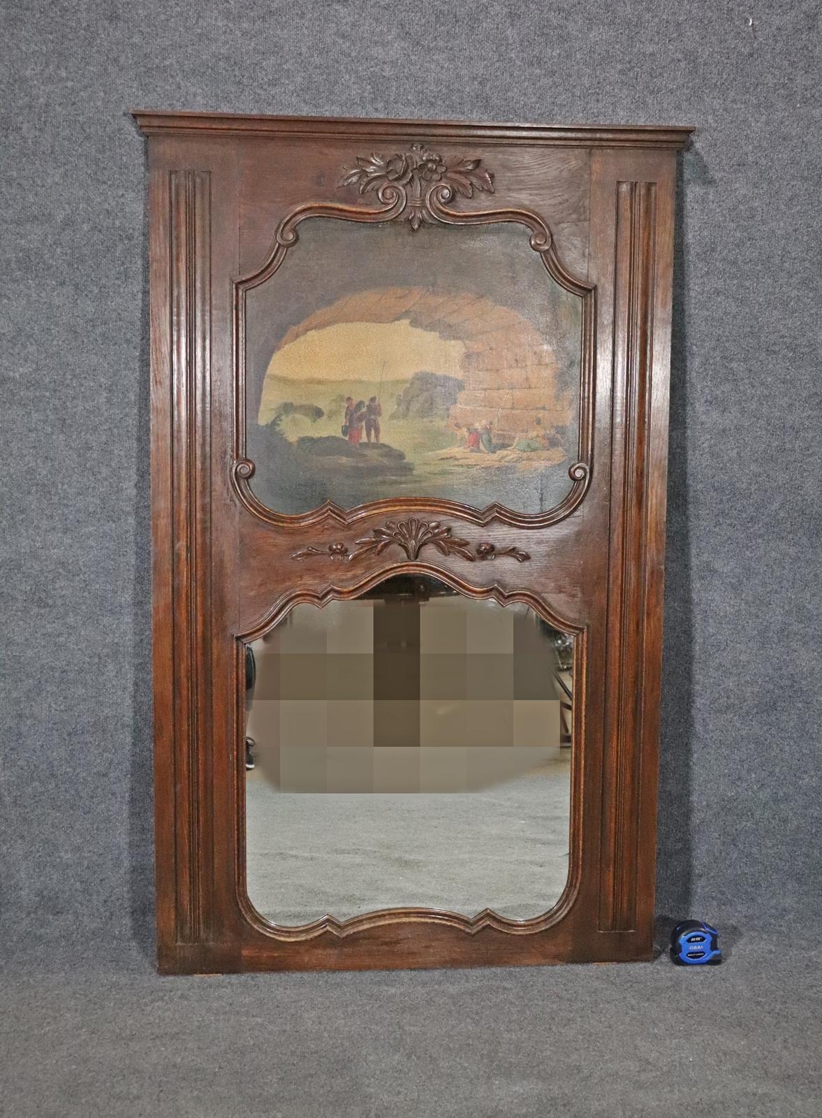 Gorgeous French Oil Painting Trumeau Mirror Circa 1920s