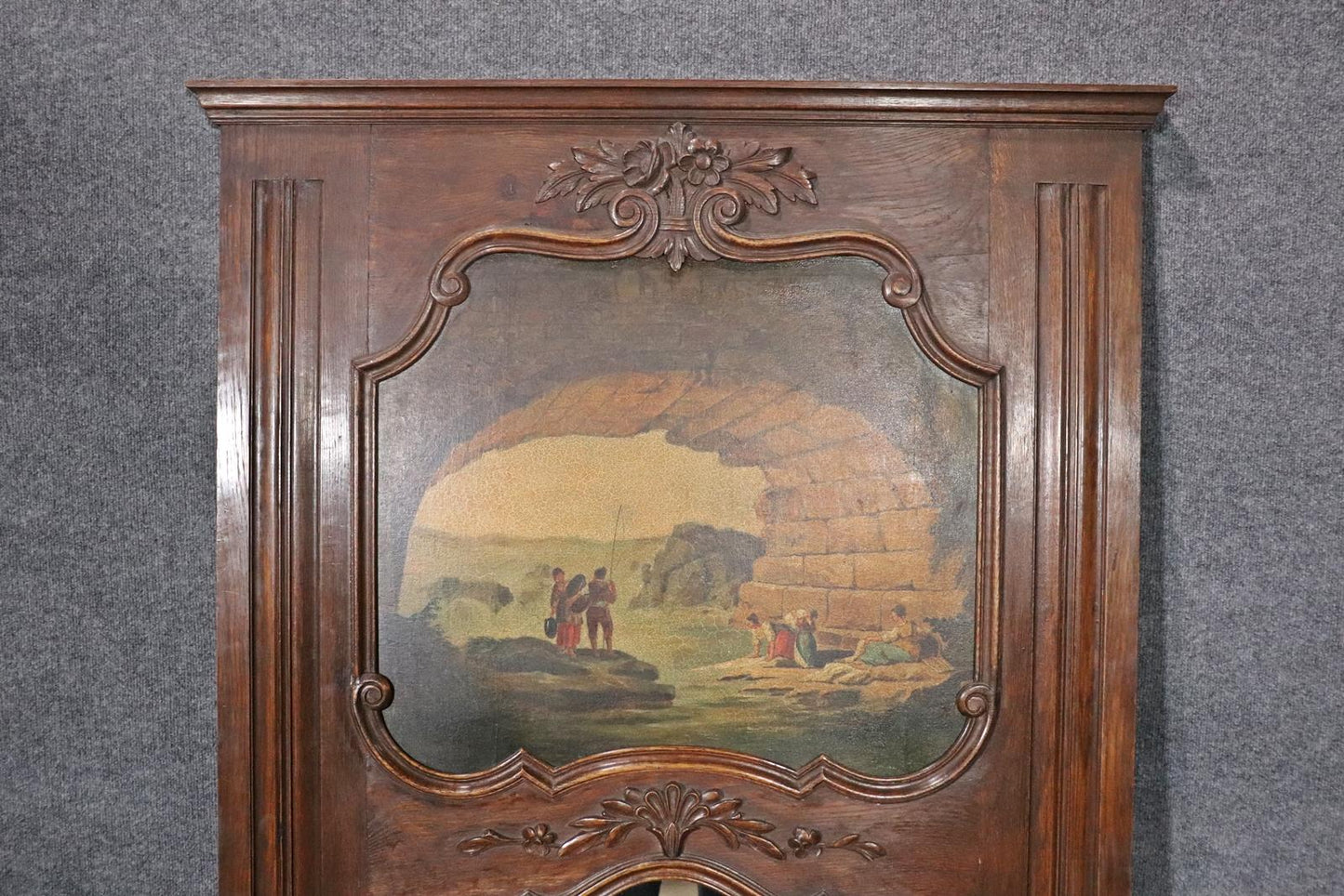 Gorgeous French Oil Painting Trumeau Mirror Circa 1920s