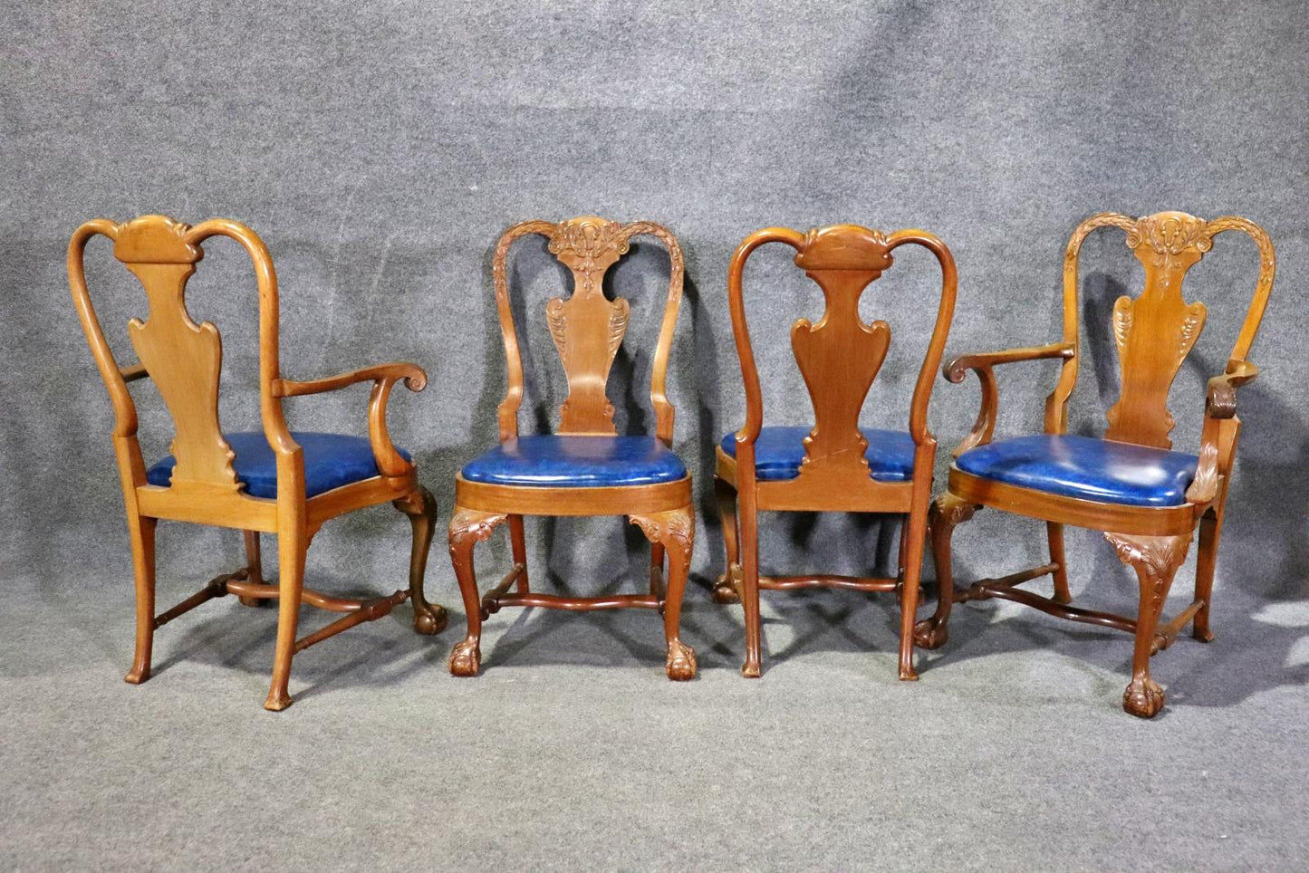 Set 10 Custom-Made Solid Walnut Georgian Carved Dining Chairs Manner of Gillows