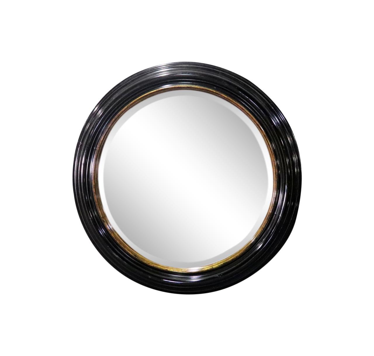 Great Milling Road by Baker Large Ebonized Circular Gilded Wall Mirror