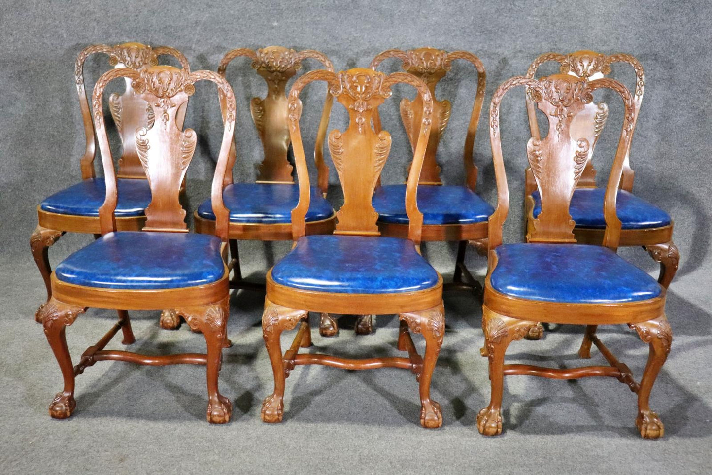 Set 10 Custom-Made Solid Walnut Georgian Carved Dining Chairs Manner of Gillows