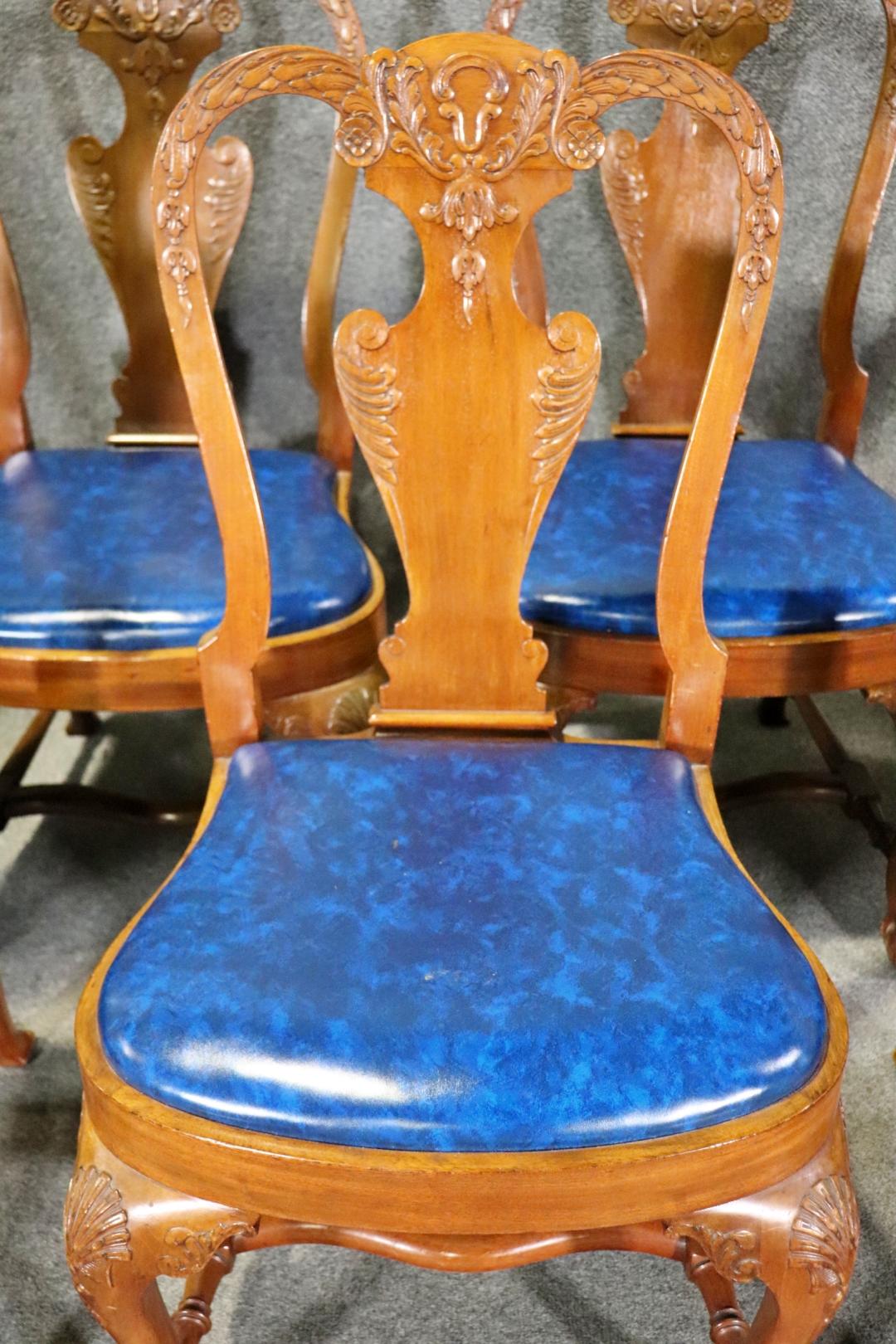 Set 10 Custom-Made Solid Walnut Georgian Carved Dining Chairs Manner of Gillows