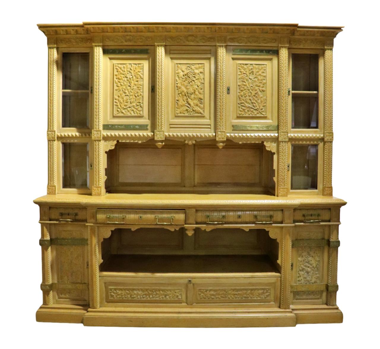 Rare Golden Oak Herter Brothers Attributed Court Cabinet or Cupboard circa 1880