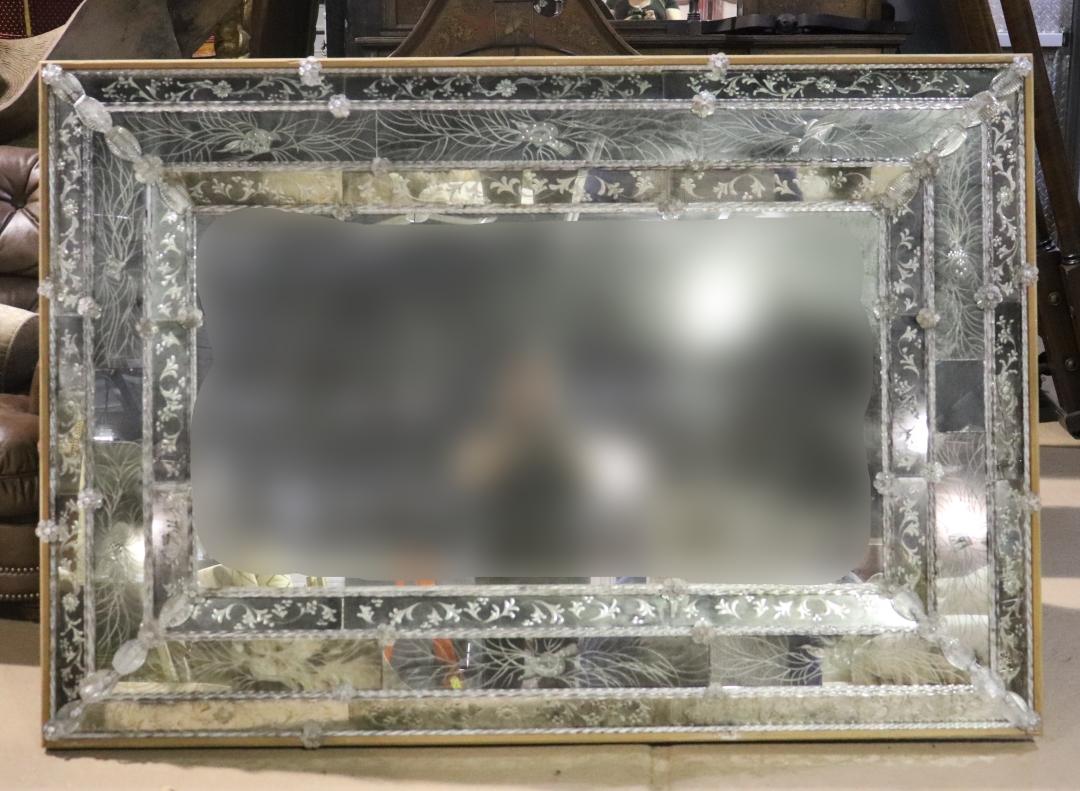 Large Fine Quality Antique Venetian Etched Glass Murano Wall Mirror