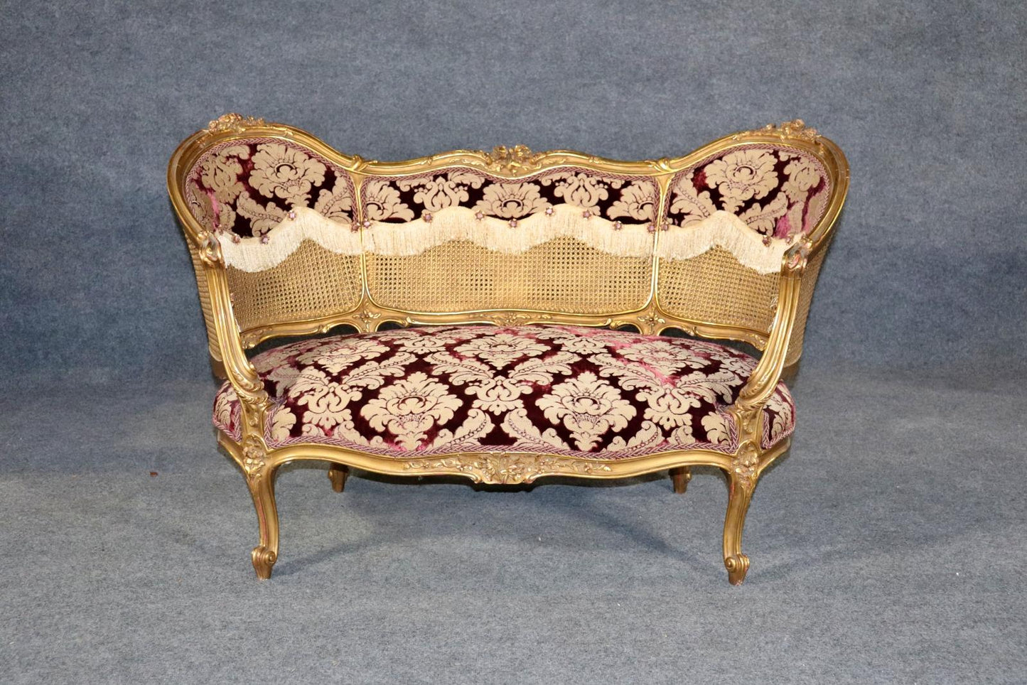 Fine Cane French Louis XV Gilded Settee Canape circa 1900