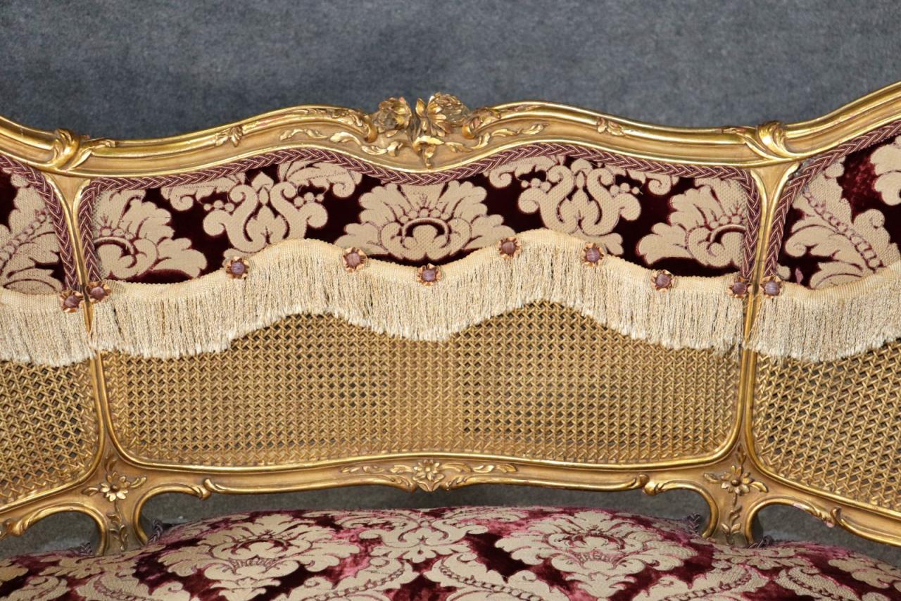 Fine Cane French Louis XV Gilded Settee Canape circa 1900