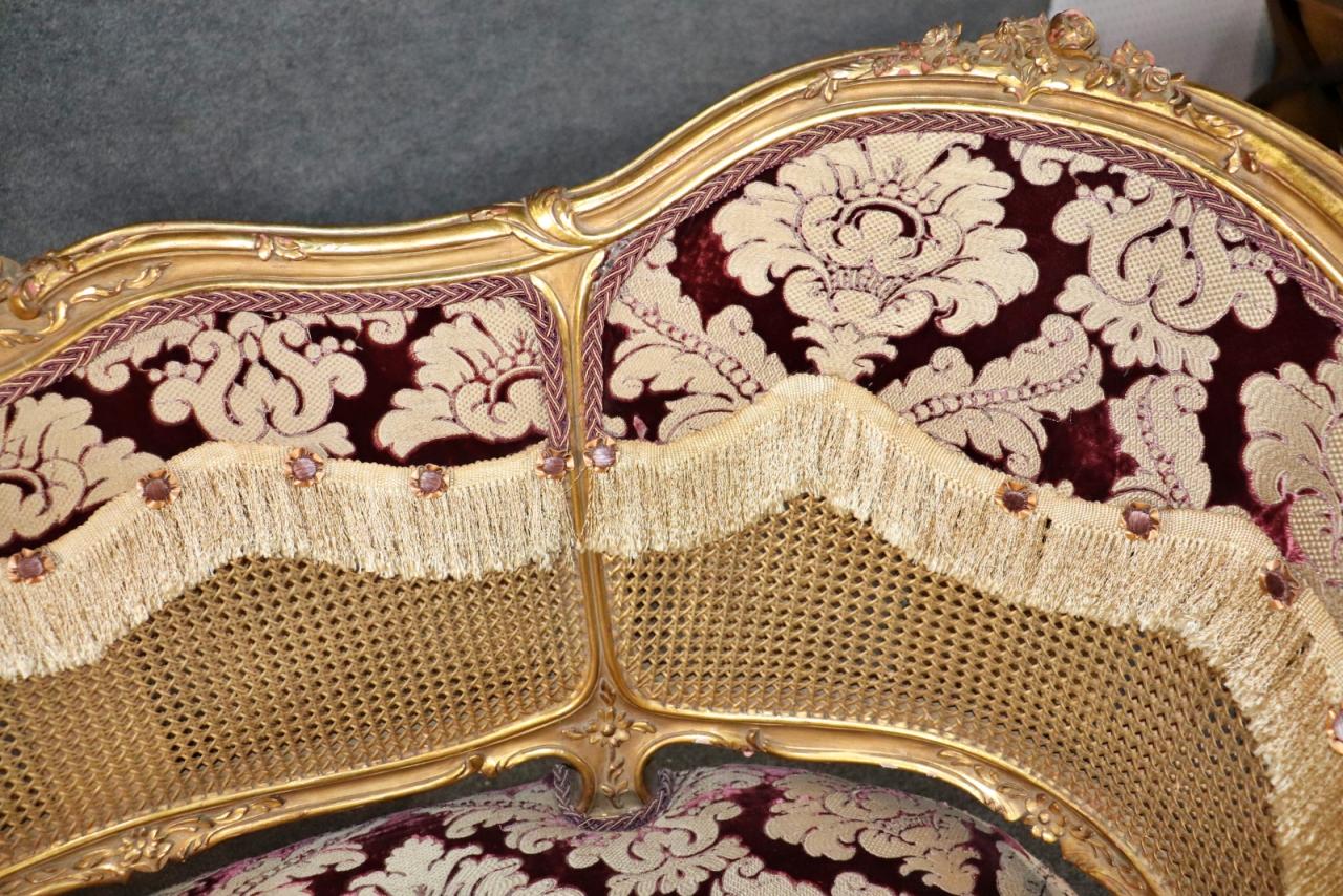 Fine Cane French Louis XV Gilded Settee Canape circa 1900