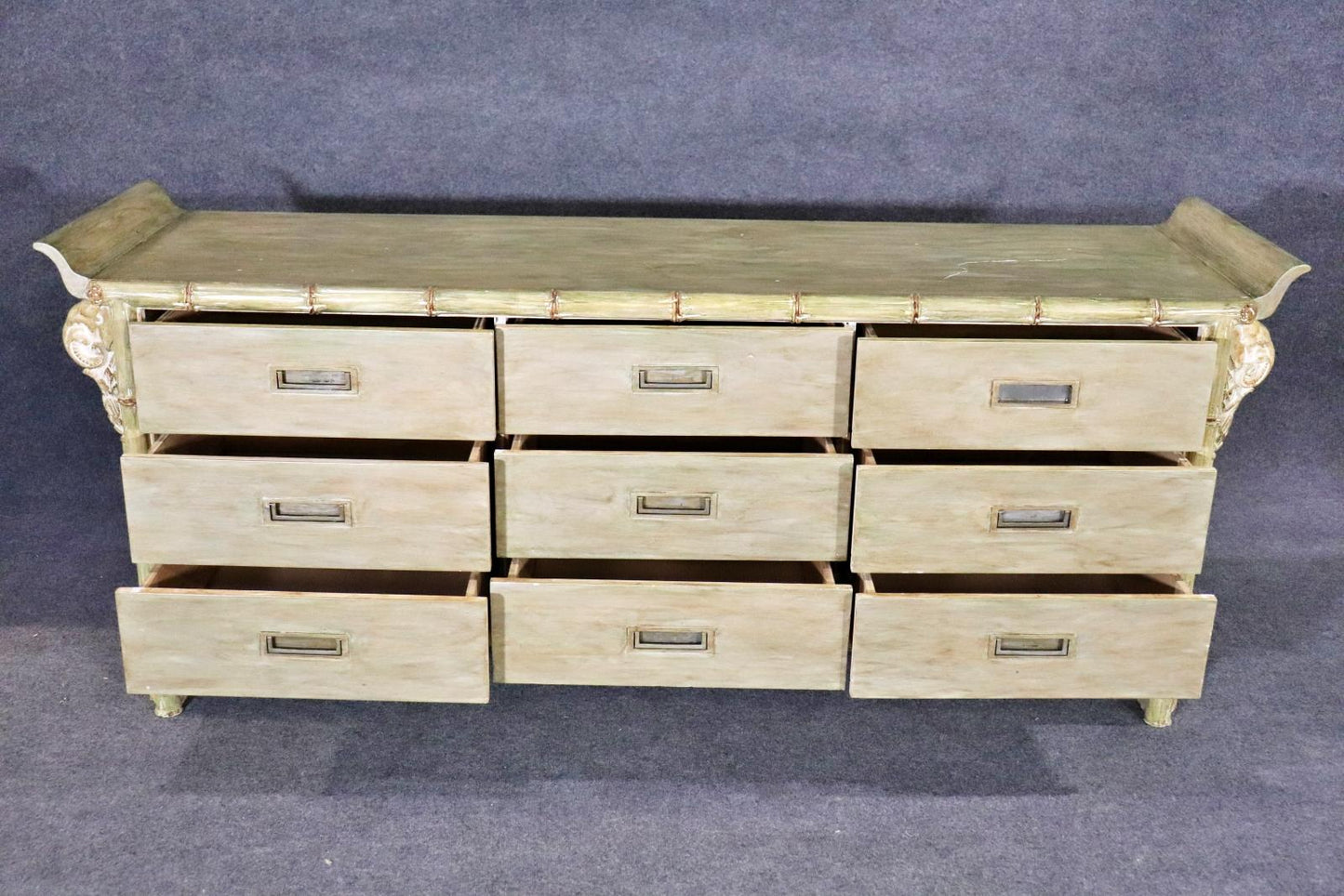 Paint Decorated Faux Bamboo Style Triple Dresser, circa 1970