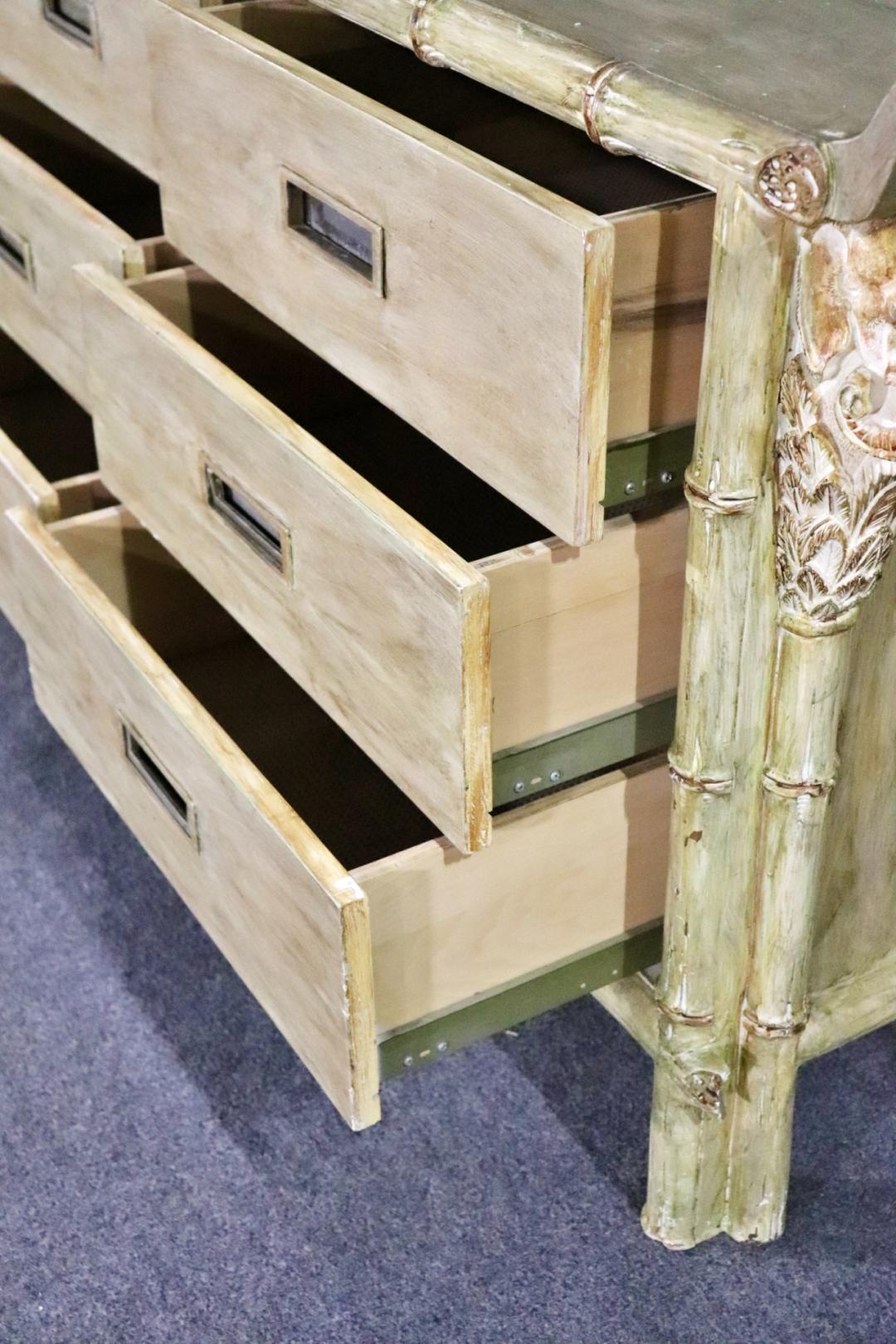 Paint Decorated Faux Bamboo Style Triple Dresser, circa 1970