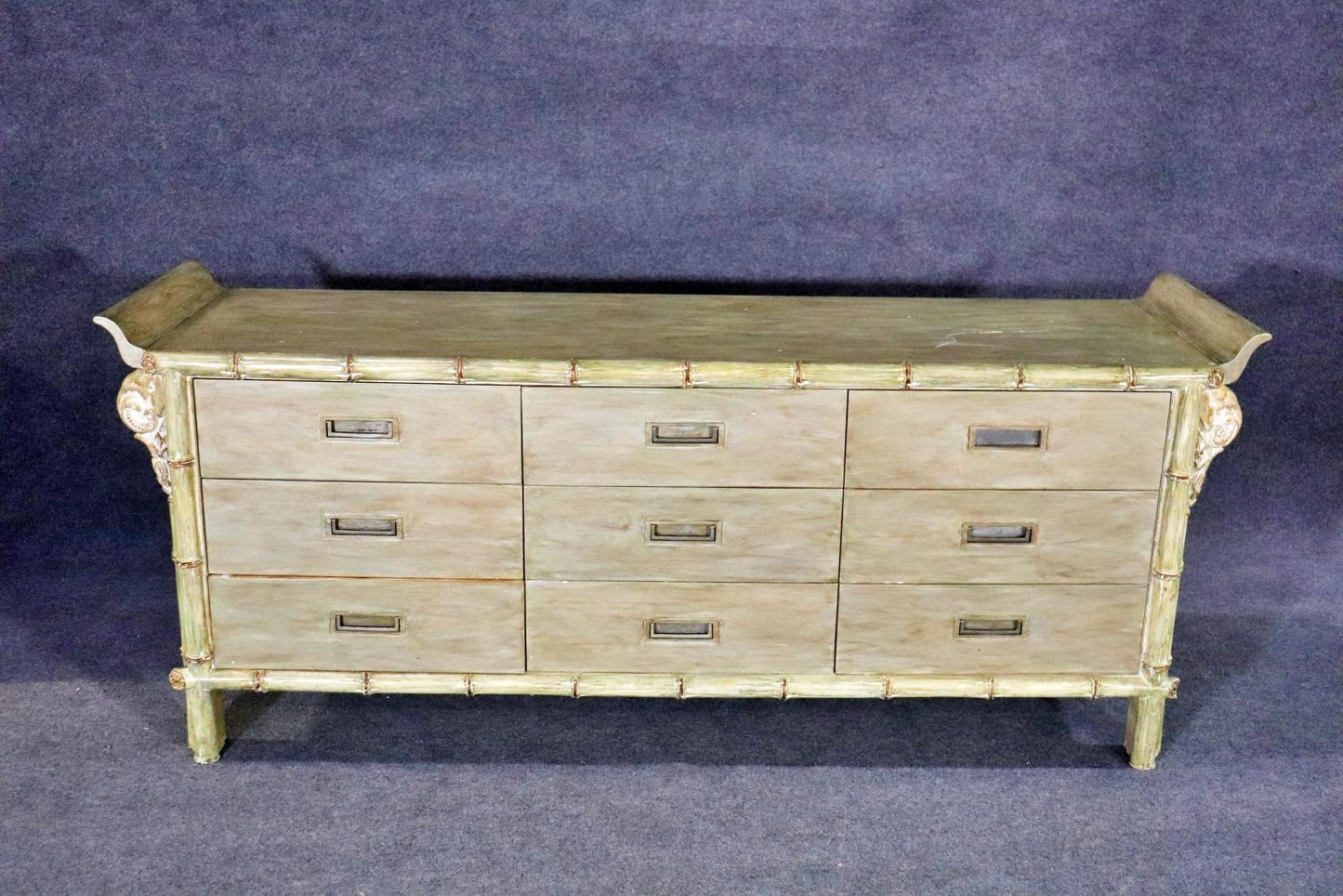 Paint Decorated Faux Bamboo Style Triple Dresser, circa 1970