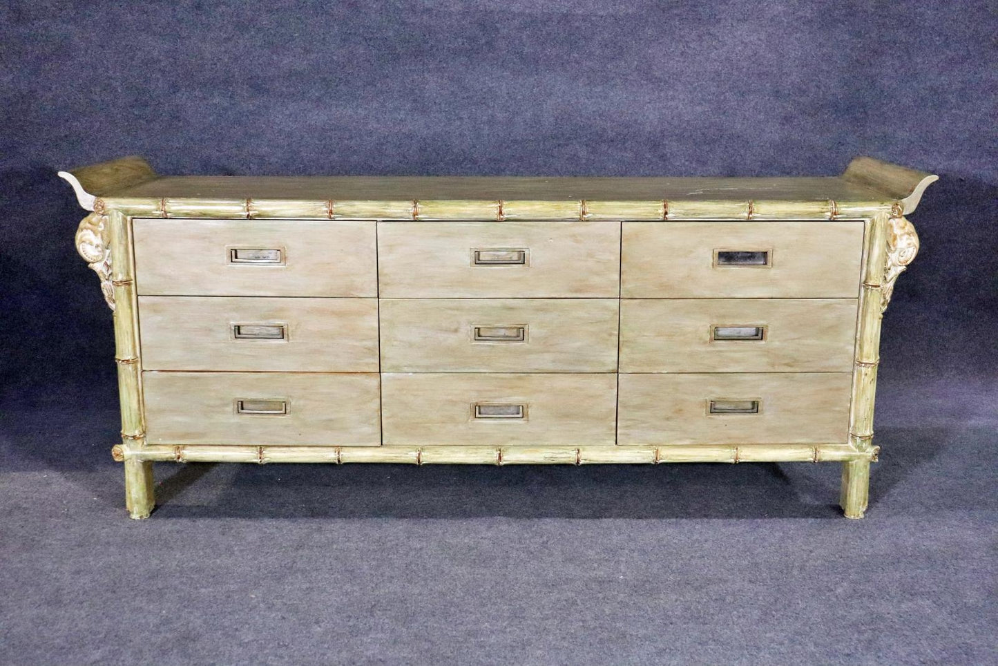 Paint Decorated Faux Bamboo Style Triple Dresser, circa 1970