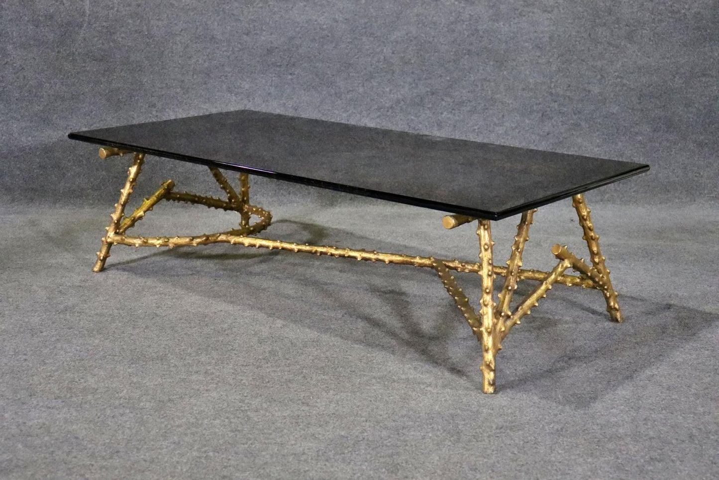 Gilt Metal Bagues Faux Bois Tree Branch Asymetric Form Smoked Glass Coffee Table