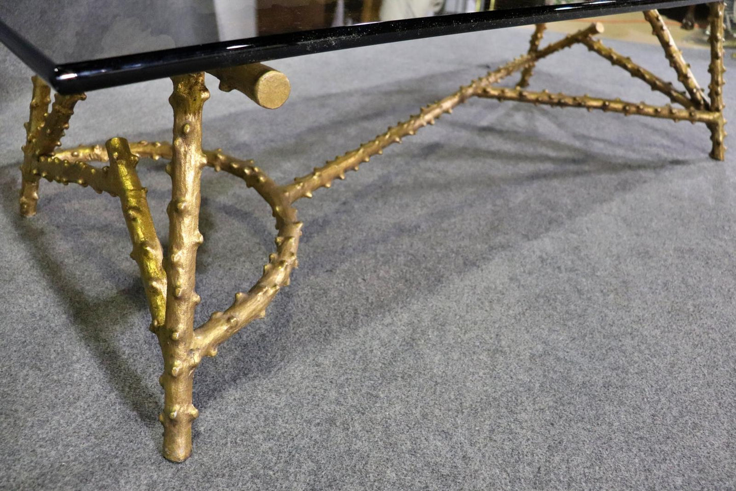 Gilt Metal Bagues Faux Bois Tree Branch Asymetric Form Smoked Glass Coffee Table