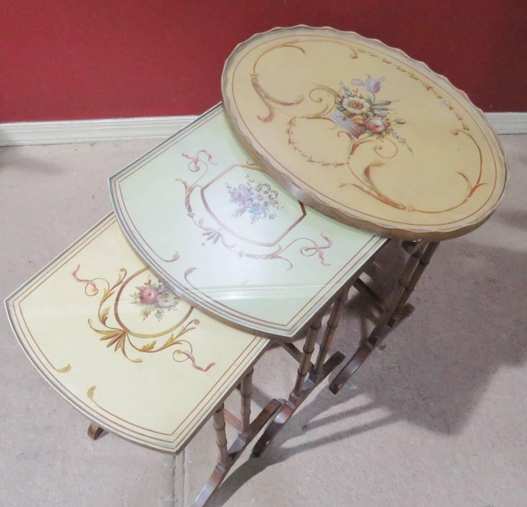 Three French Style Paint Decorated Nesting Tables