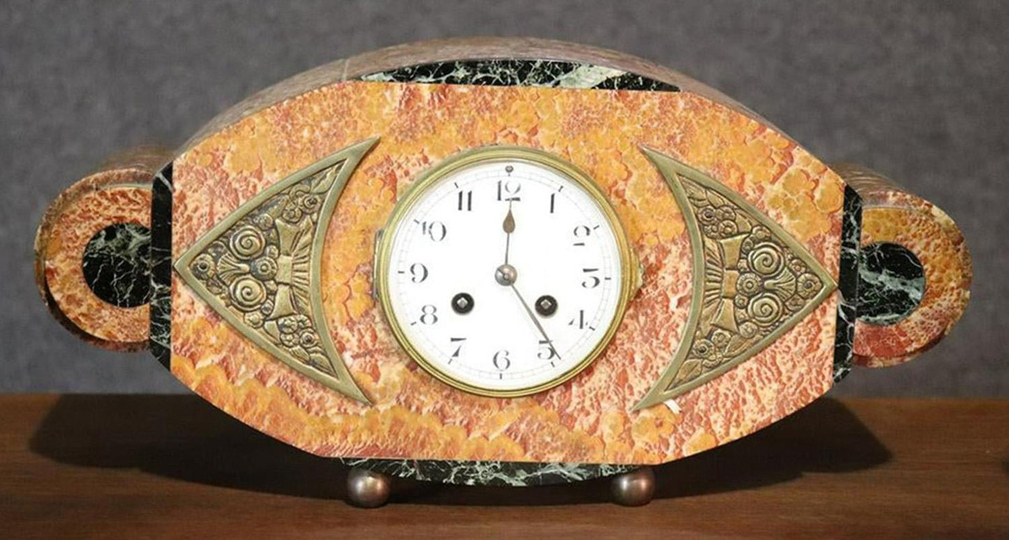 Fine Marble French Art Deco Mantle Clock Set with Garnitures, circa 1920