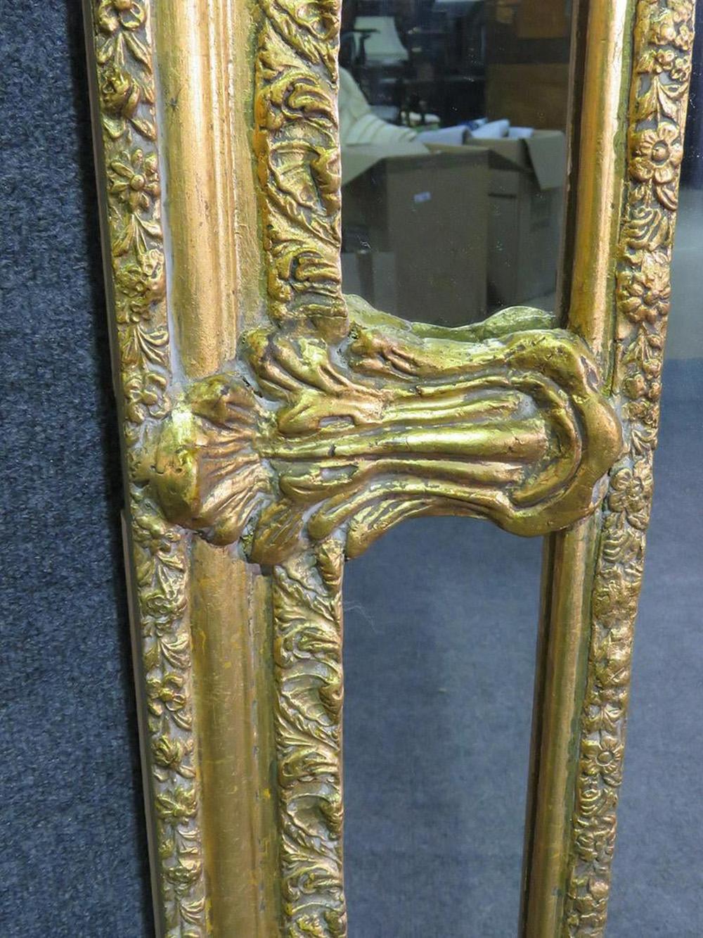 Monumental Gilded French Carved Louis XVI Glass Mirror