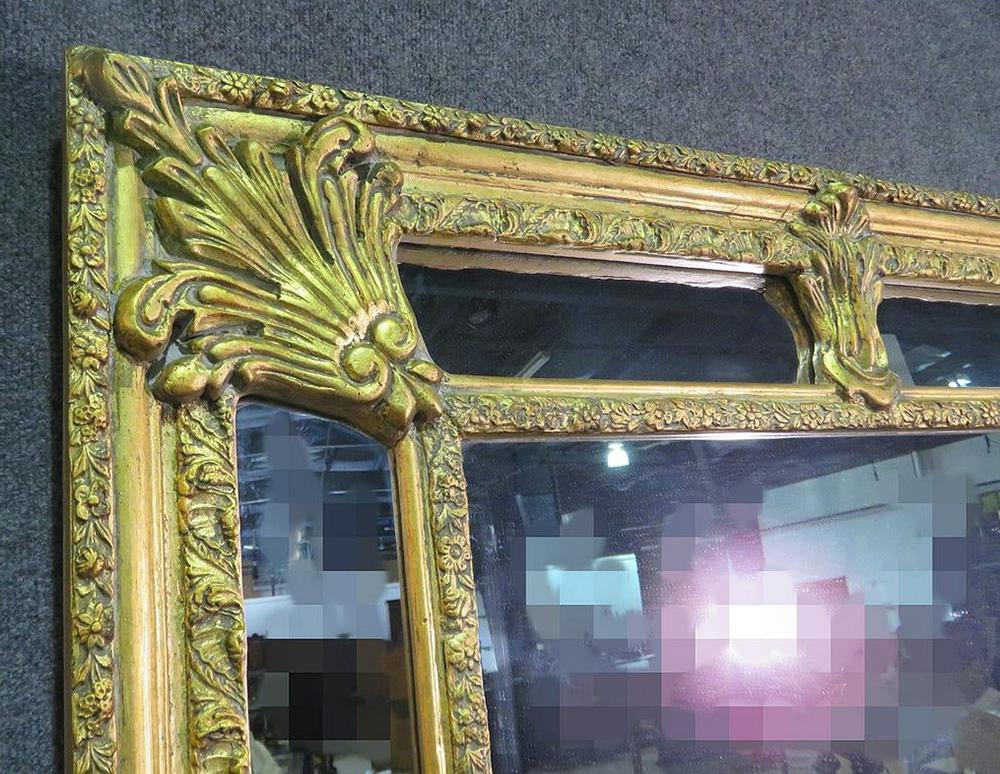 Monumental Gilded French Carved Louis XVI Glass Mirror