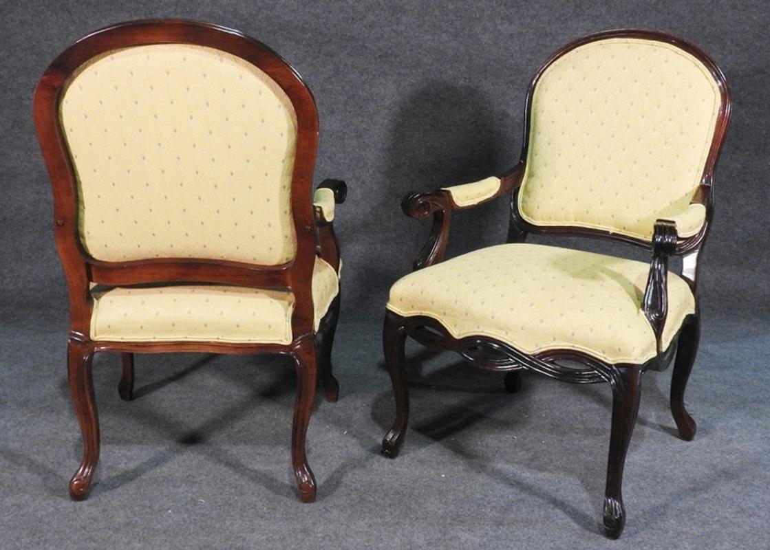 Pair of Dark Mahogany French Louis XV Fauteuills Armchairs