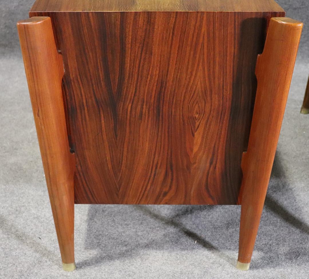 Rare Pair of Wlliam Hinn Figured Walnut Mid Century Modern Nightstands