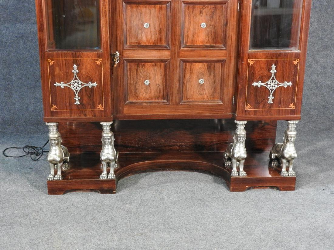 Monumental French Inlaid Rosewood Bronze Figured Vitrine China Cabinet