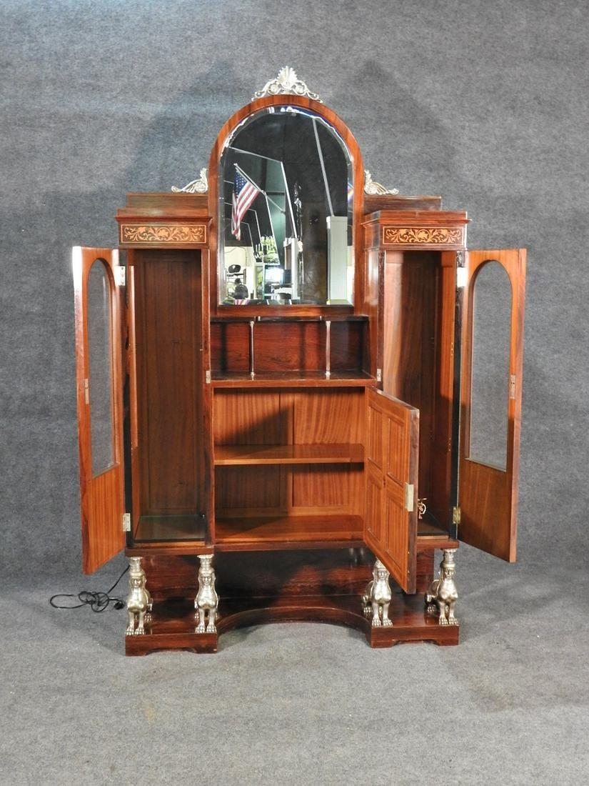 Monumental French Inlaid Rosewood Bronze Figured Vitrine China Cabinet