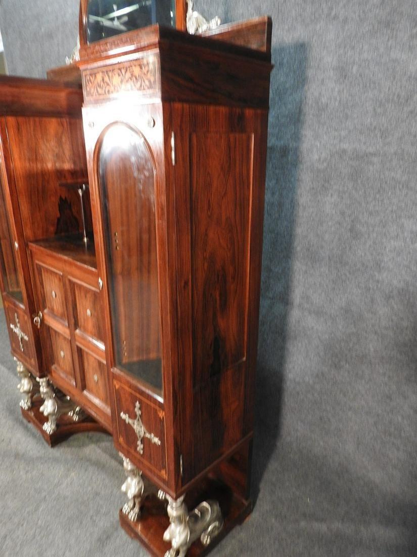 Monumental French Inlaid Rosewood Bronze Figured Vitrine China Cabinet