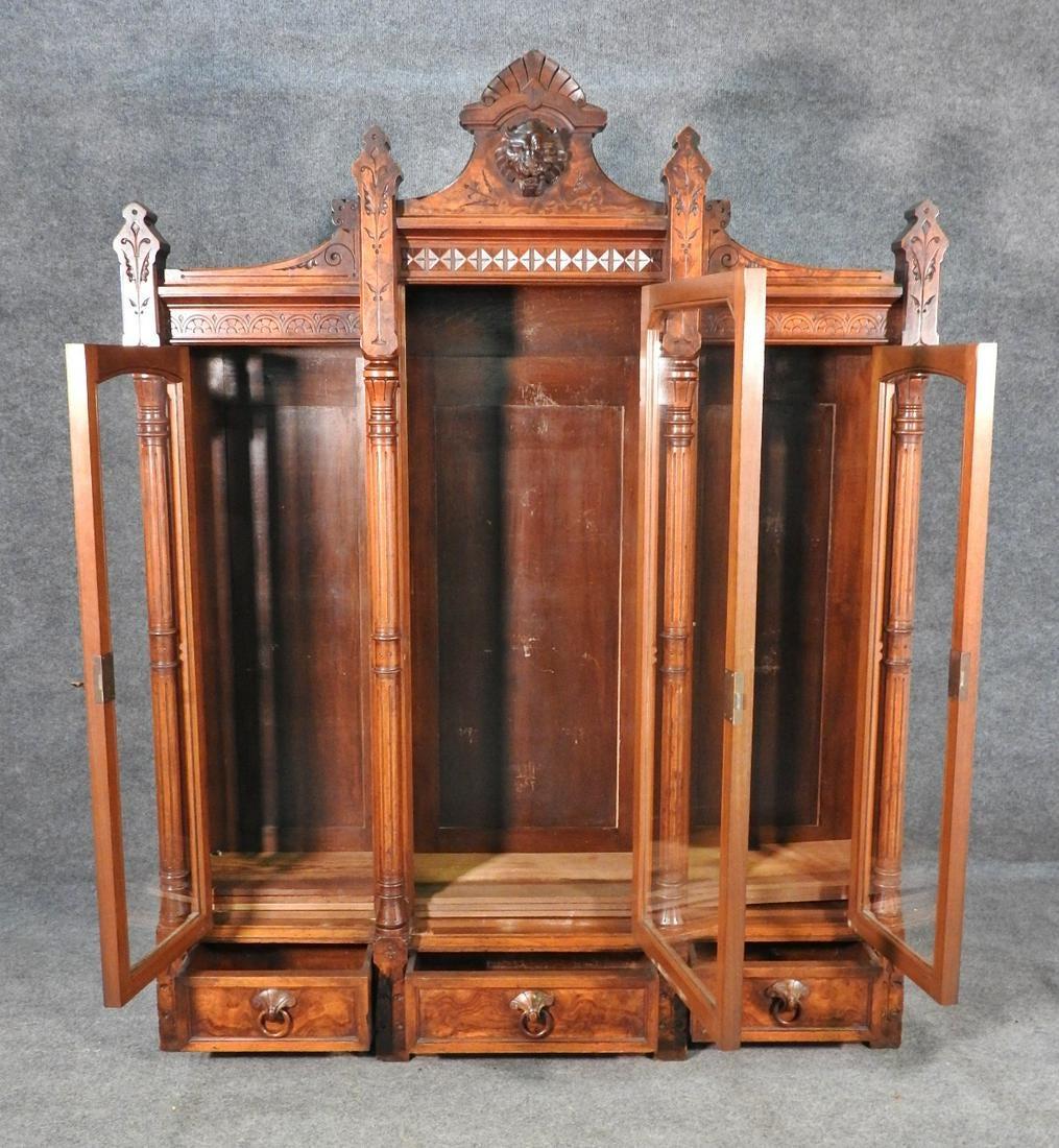 Daniel Pabst Walnut Renaissance Revival Victorian Three-Door Bookcase circa 1870