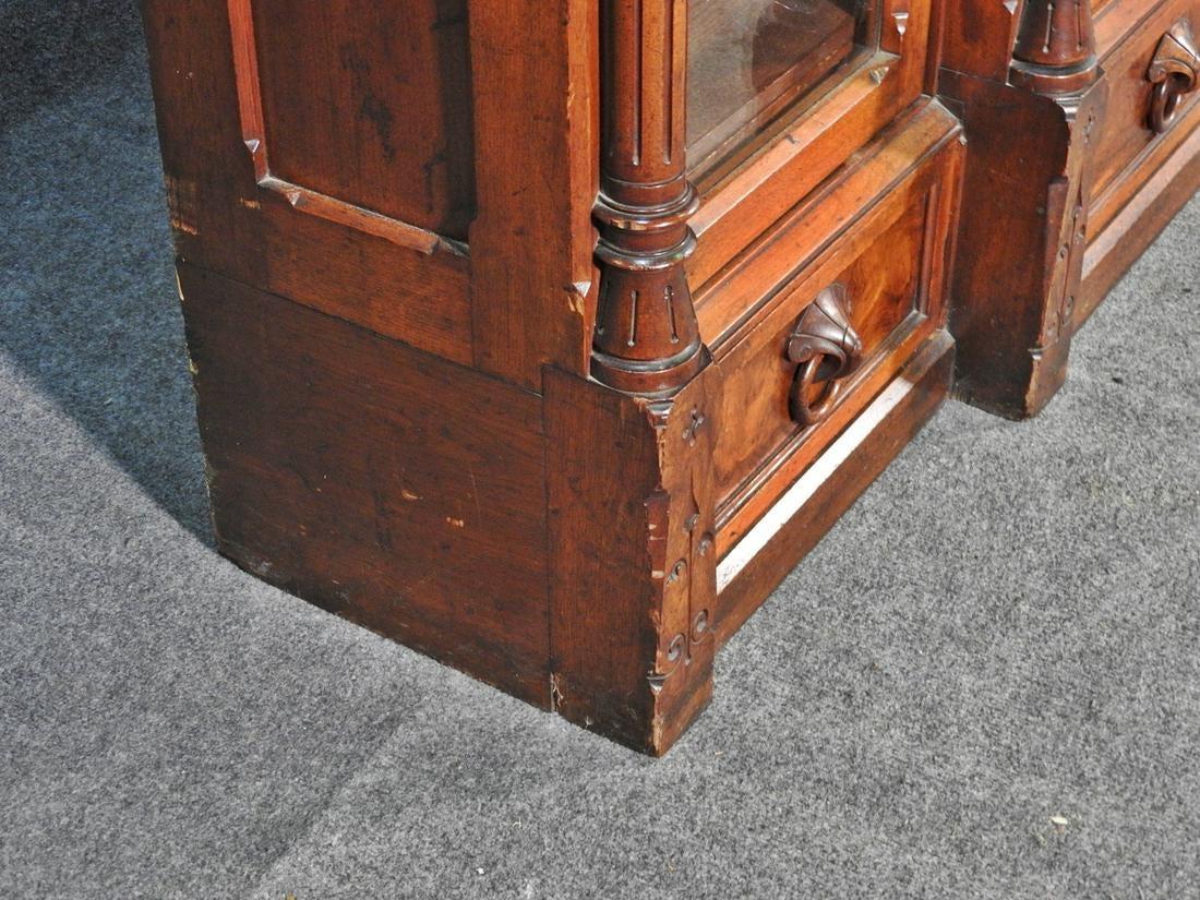 Daniel Pabst Walnut Renaissance Revival Victorian Three-Door Bookcase circa 1870