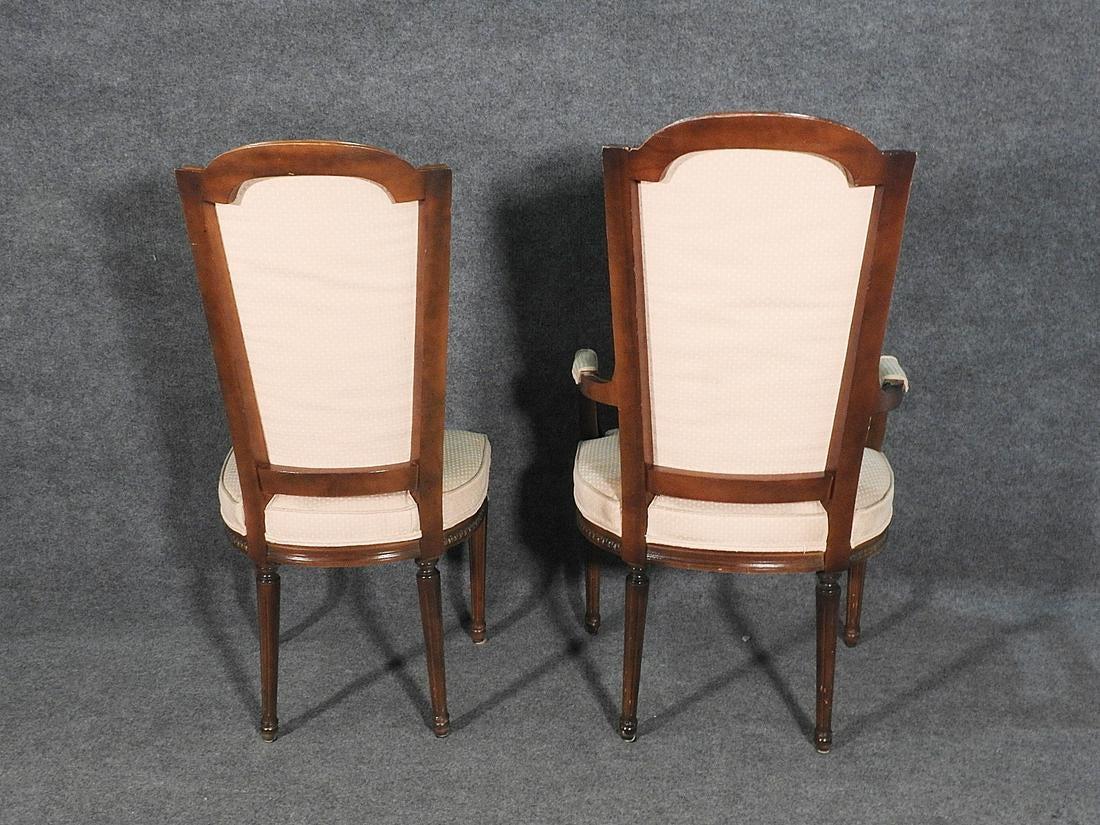 Set of Six Carved Walnut French Louis XVI Tall Back Dining Chairs, circa 1940s