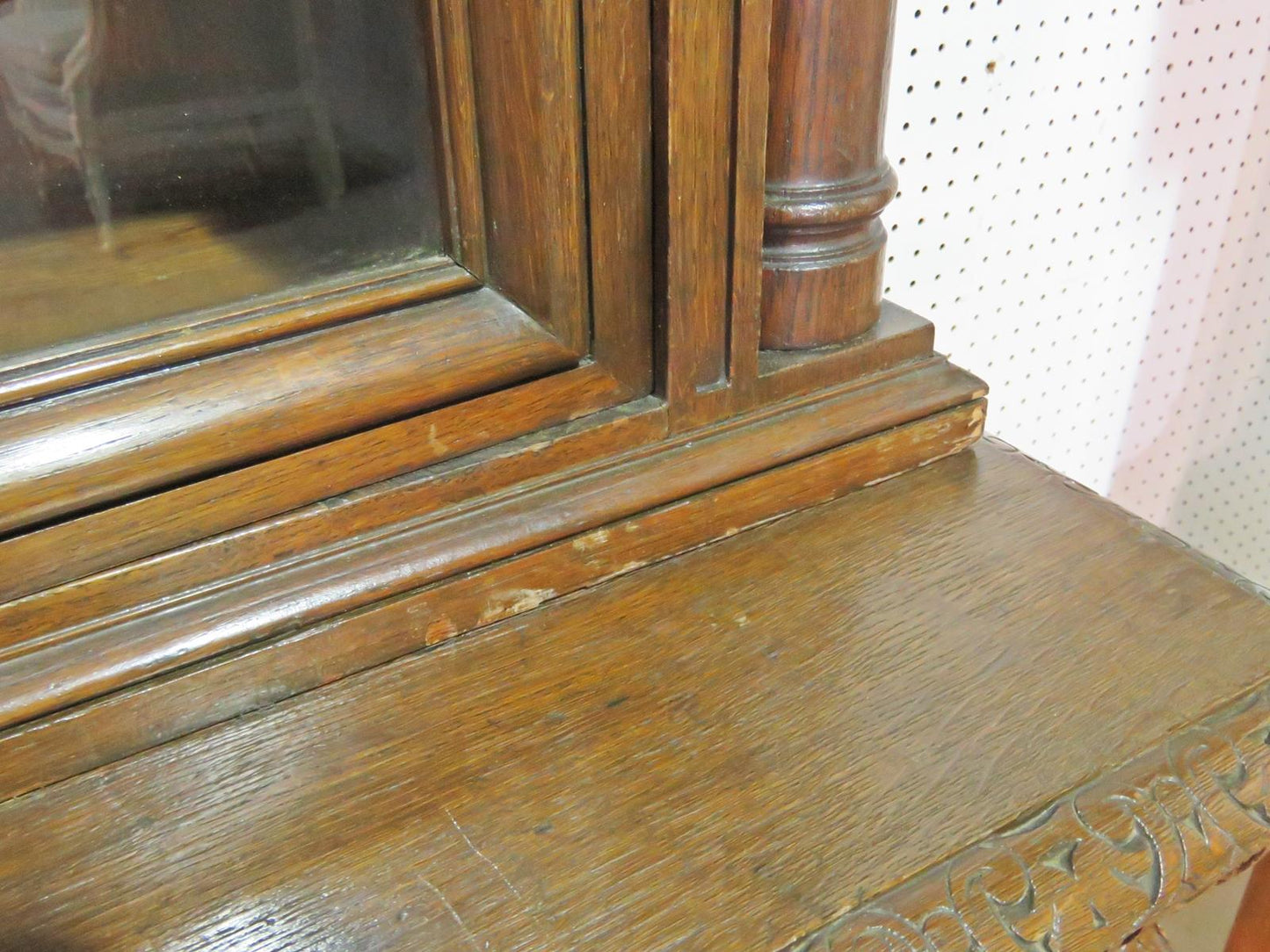 Solid Oak French Carved Two Piece China Cabinet Bookcase circa 1870s