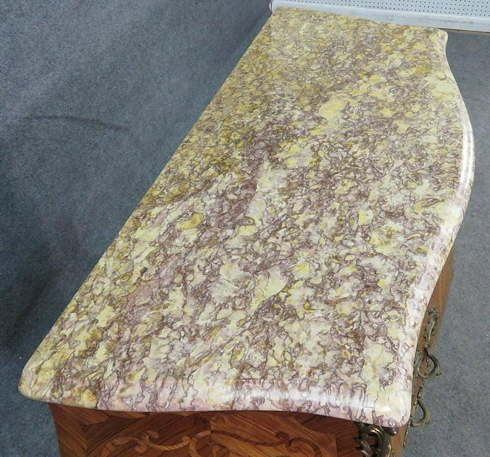 French Kingwood Louis XV Marble Top Commode with Bronze Ormolu