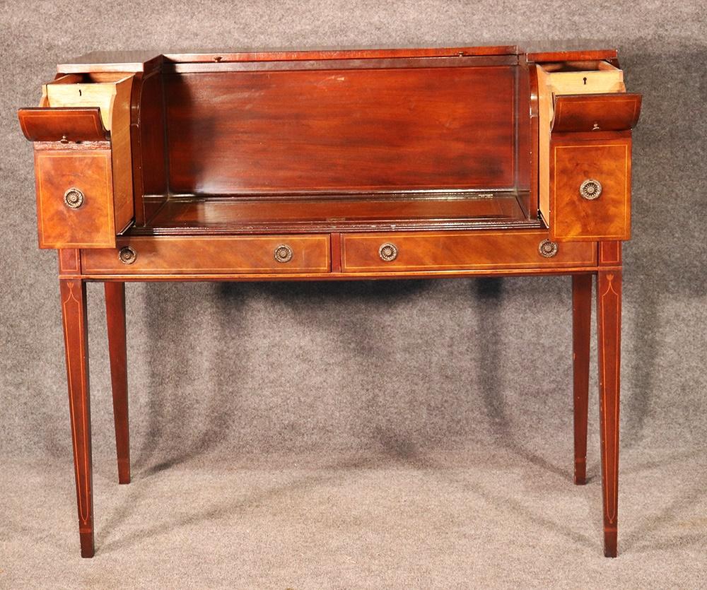 Hepplewhite Sheraton Style Inlaid Mahogany Tambour Writing Desk