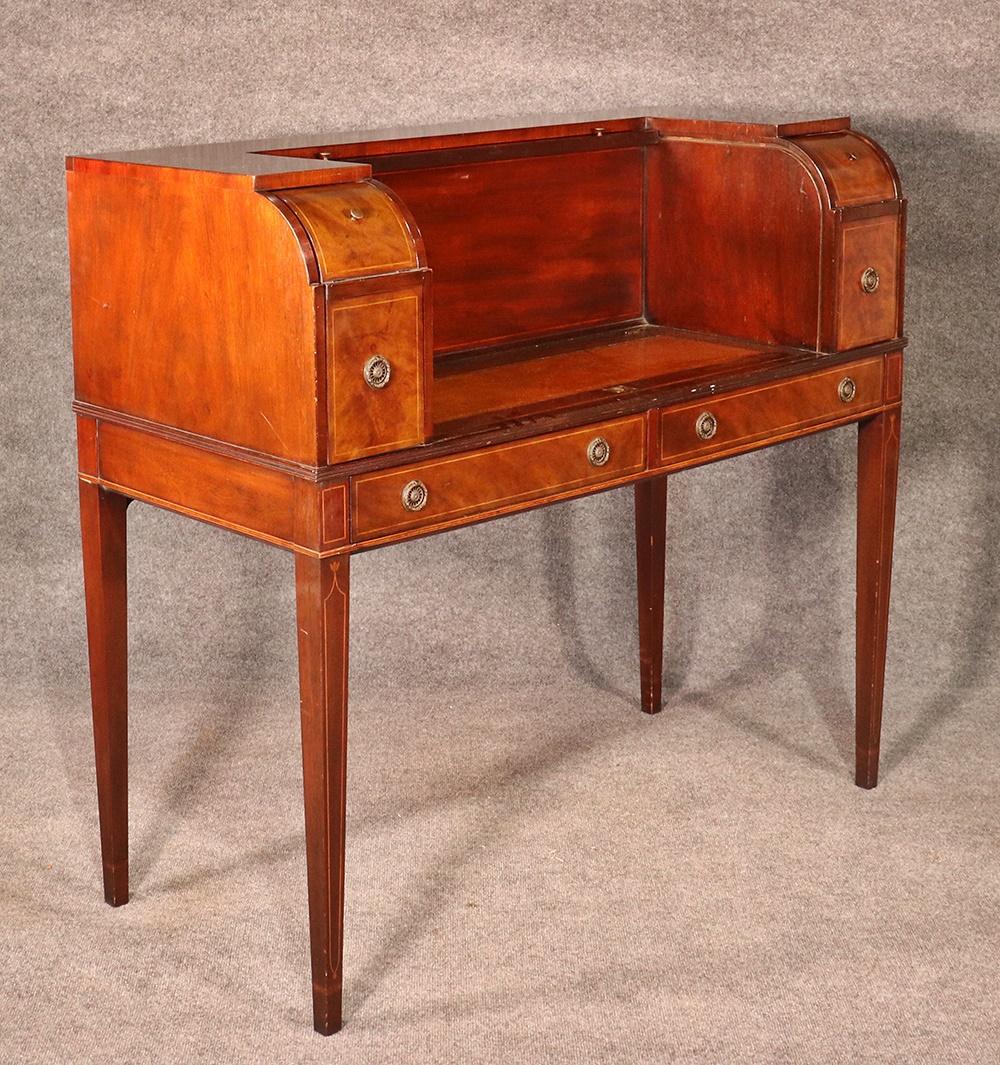 Hepplewhite Sheraton Style Inlaid Mahogany Tambour Writing Desk