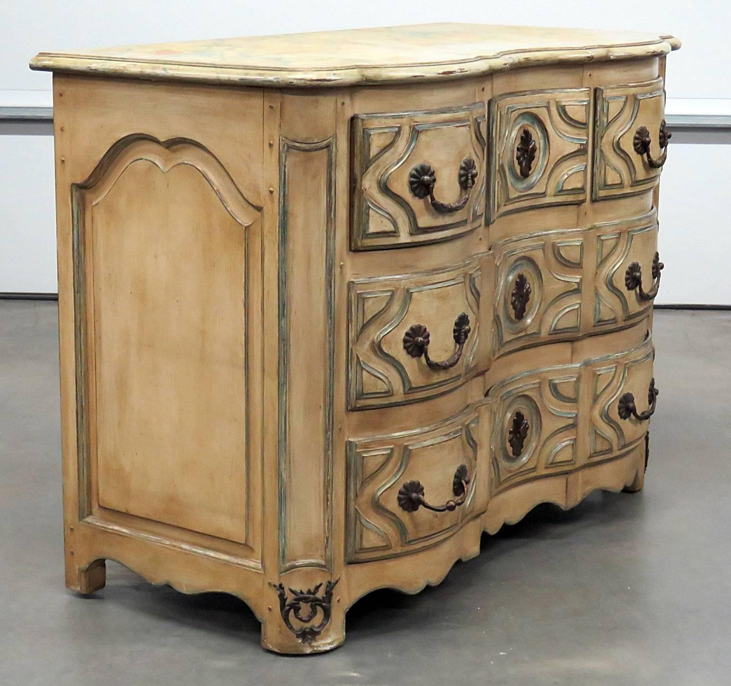 Maison Jansen Style Distressed Faux Marble Paint Decorated Foyer Chest Commode