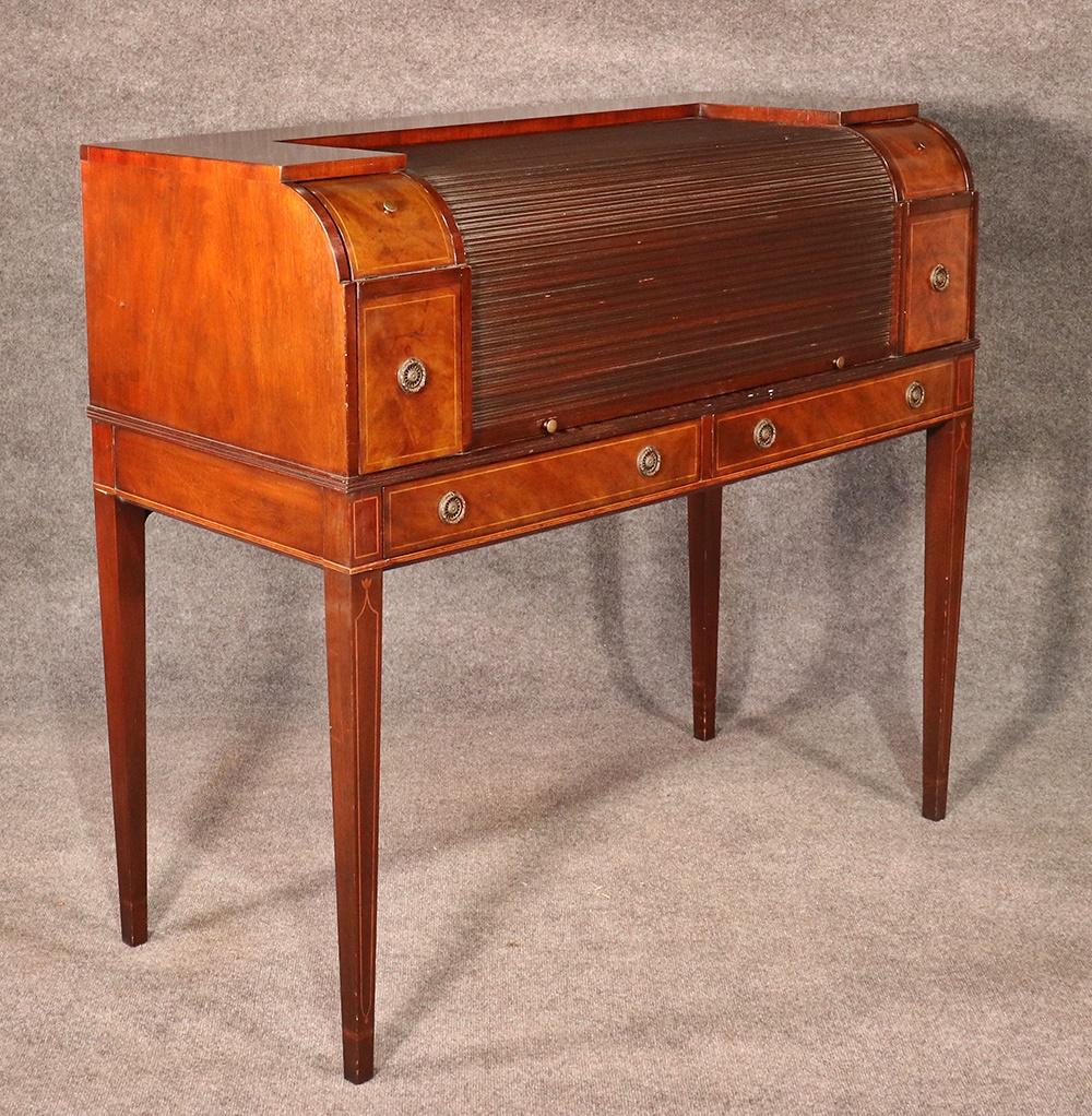 Hepplewhite Sheraton Style Inlaid Mahogany Tambour Writing Desk