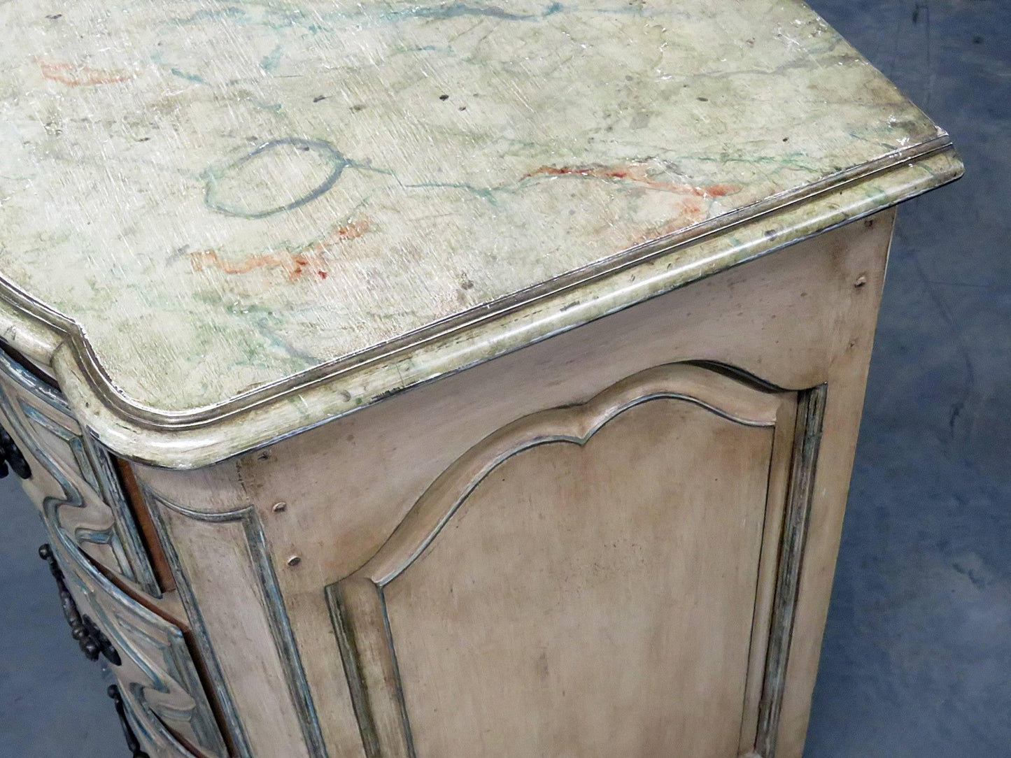 Maison Jansen Style Distressed Faux Marble Paint Decorated Foyer Chest Commode