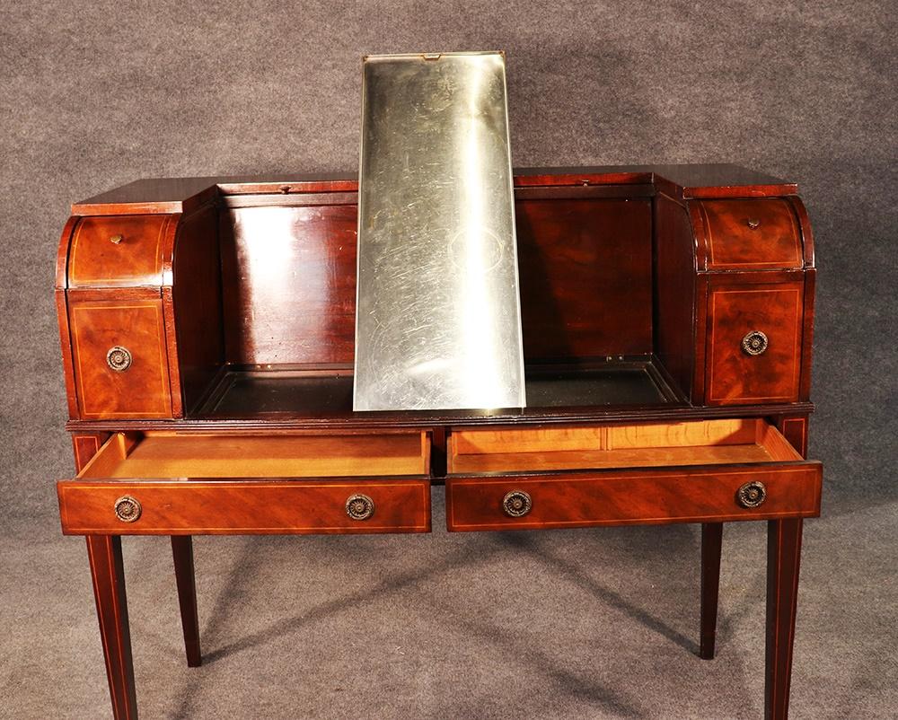 Hepplewhite Sheraton Style Inlaid Mahogany Tambour Writing Desk