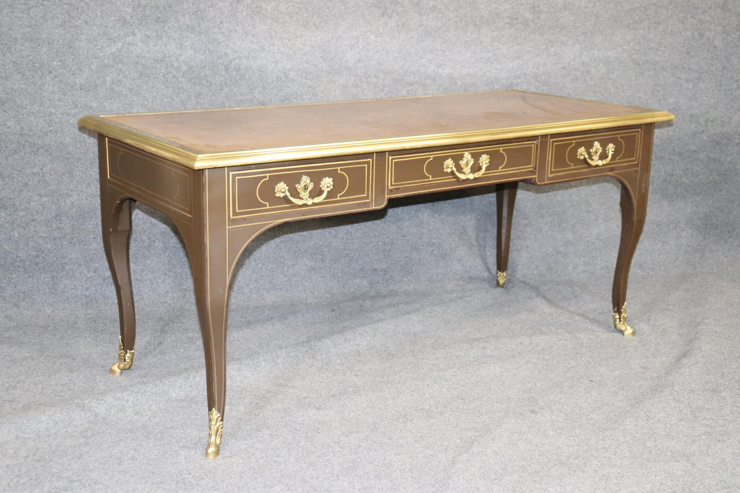 Brass Bound Leather Top Louis XV Bureau Plat Baker Collector's Edition Desk