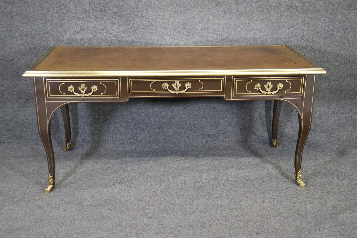 Brass Bound Leather Top Louis XV Bureau Plat Baker Collector's Edition Desk