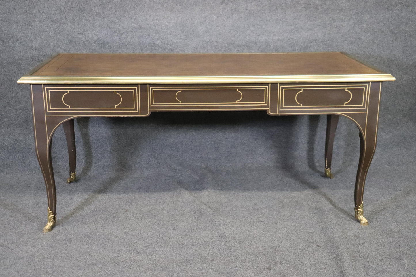 Brass Bound Leather Top Louis XV Bureau Plat Baker Collector's Edition Desk