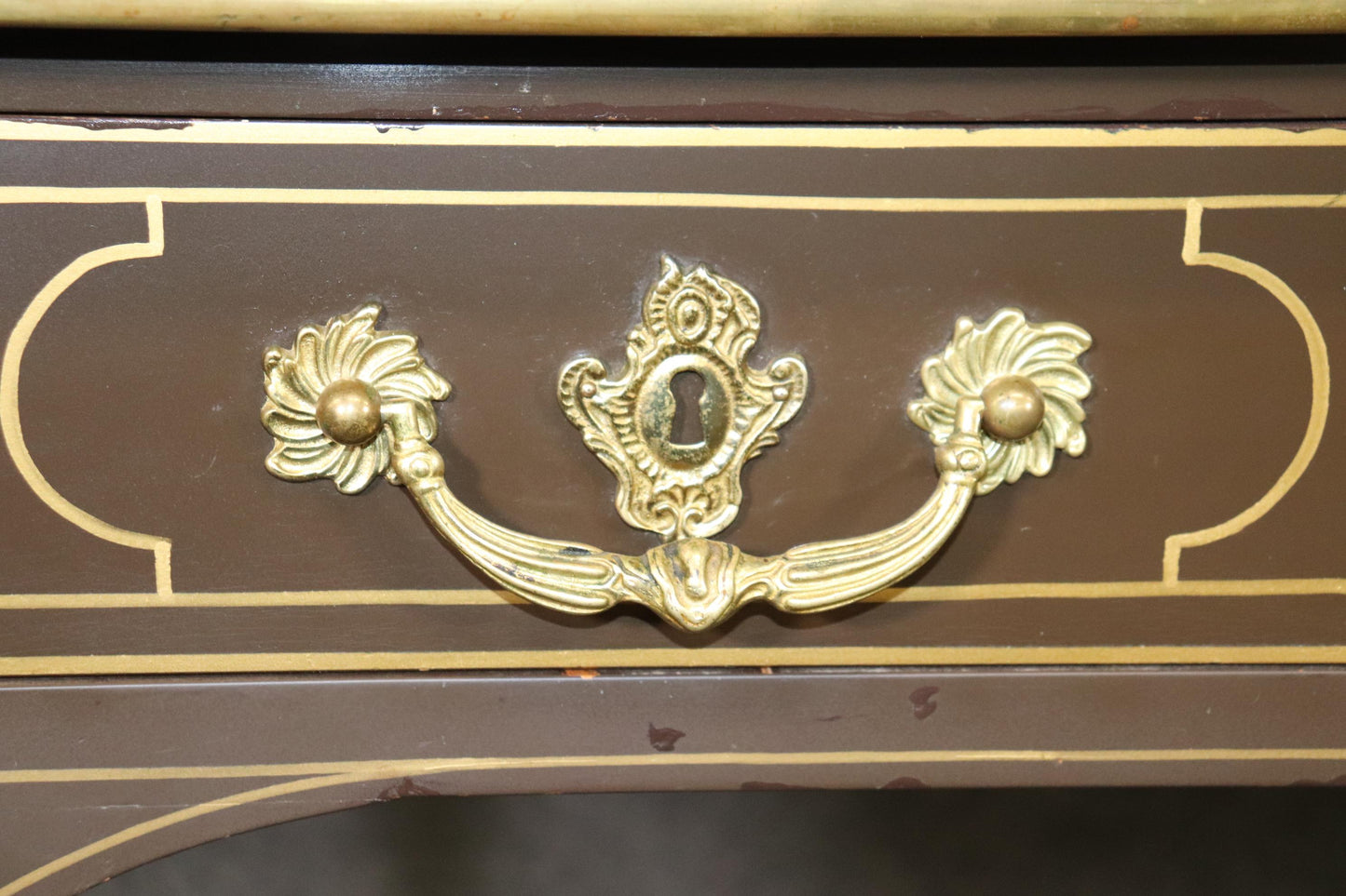 Brass Bound Leather Top Louis XV Bureau Plat Baker Collector's Edition Desk