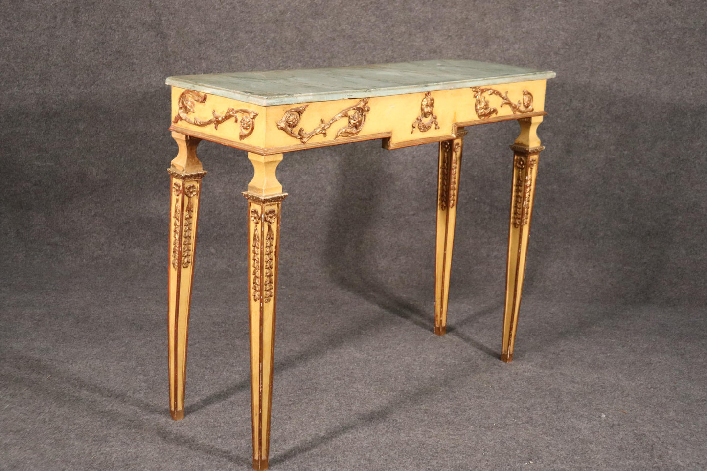 Faux Marble Paint Decorated French Regency Console Table in Creme Paint and Gilt