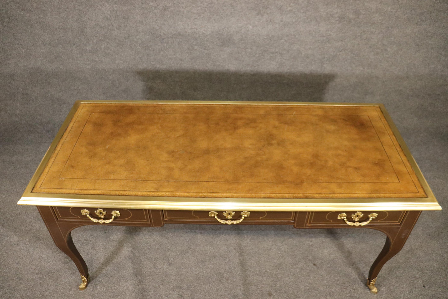 Brass Bound Leather Top Louis XV Bureau Plat Baker Collector's Edition Desk