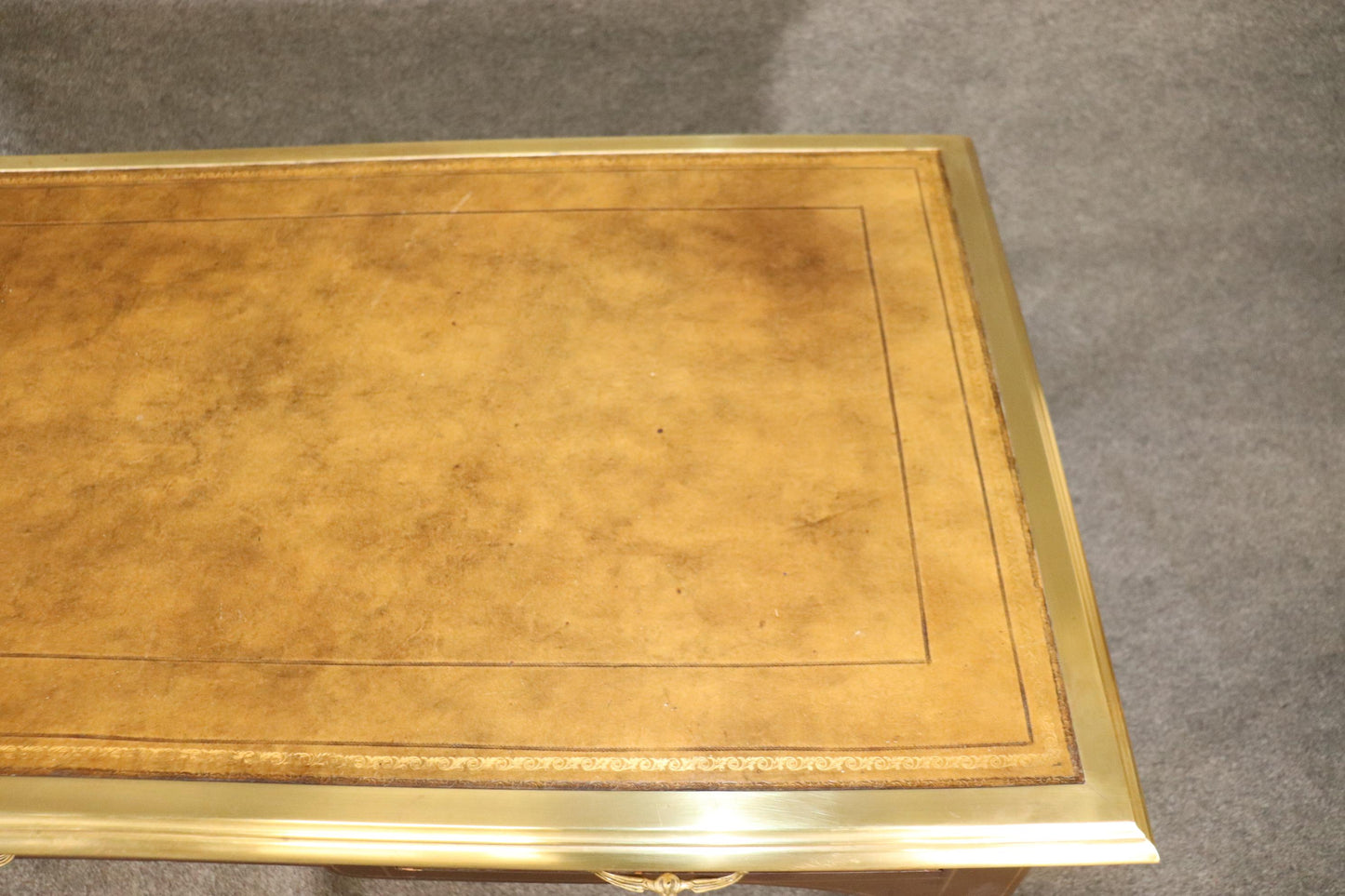 Brass Bound Leather Top Louis XV Bureau Plat Baker Collector's Edition Desk