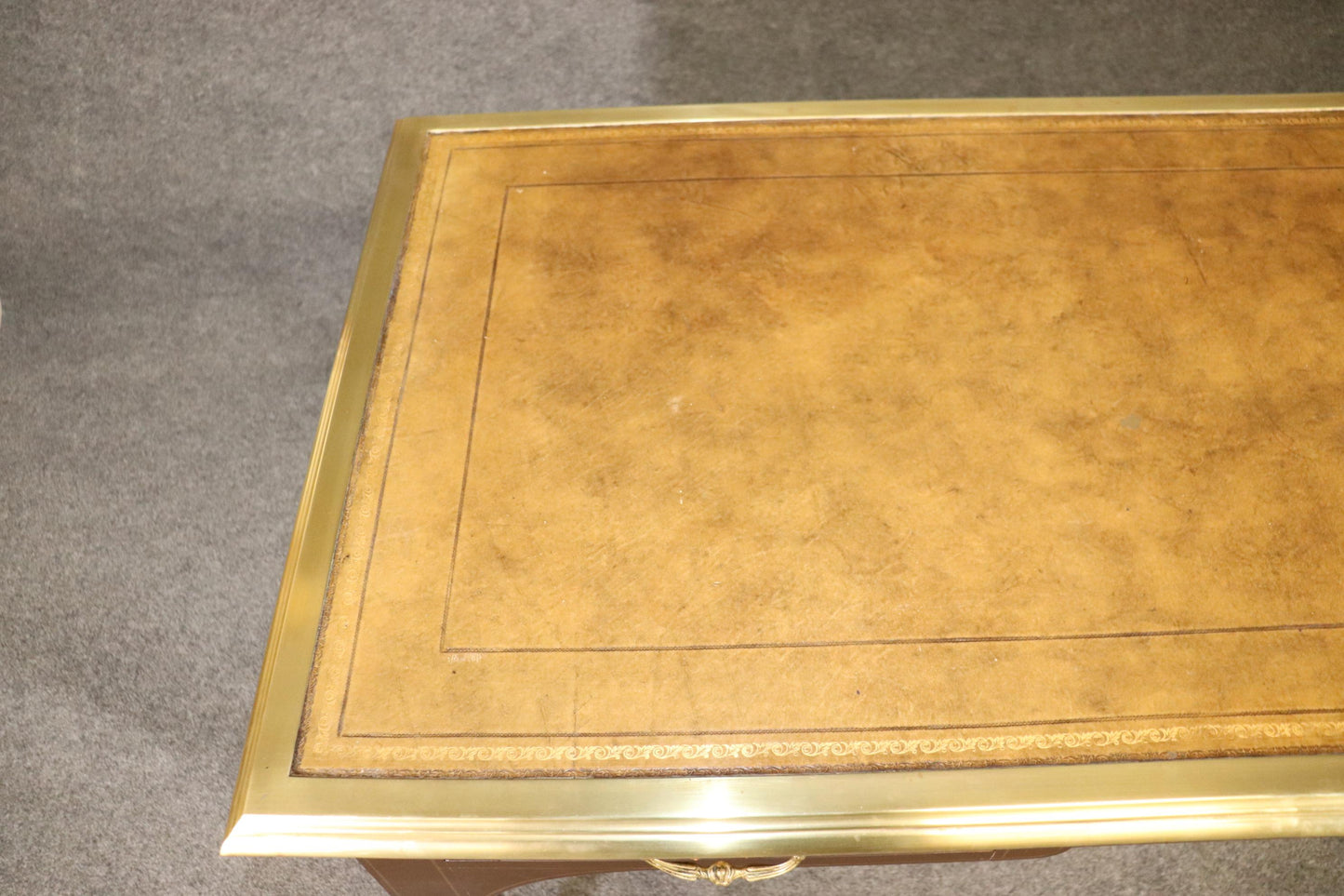 Brass Bound Leather Top Louis XV Bureau Plat Baker Collector's Edition Desk