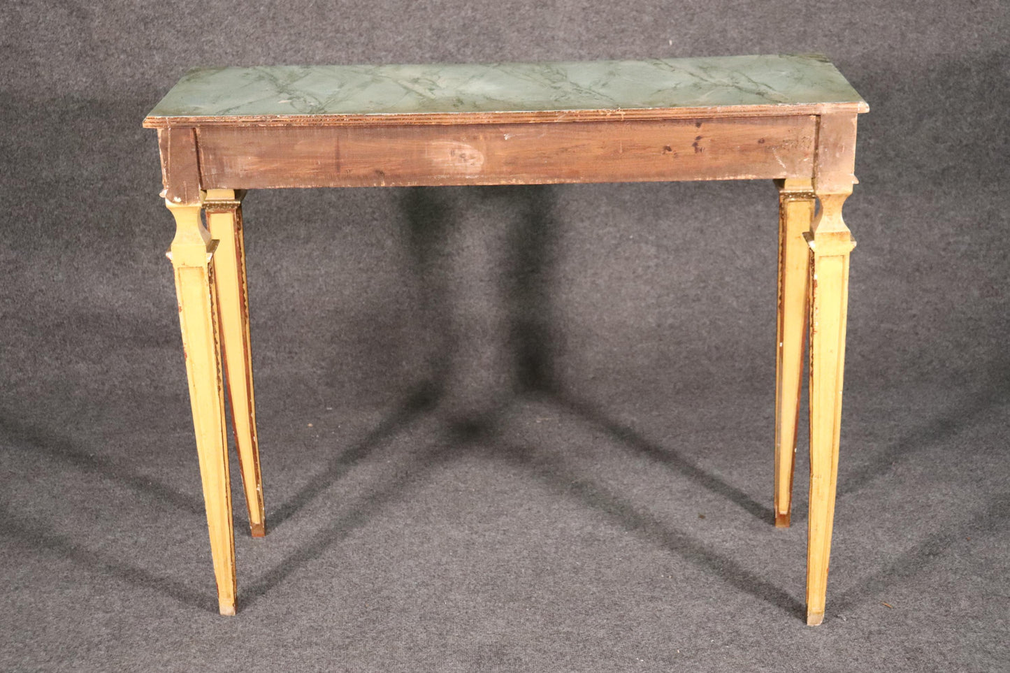 Faux Marble Paint Decorated French Regency Console Table in Creme Paint and Gilt